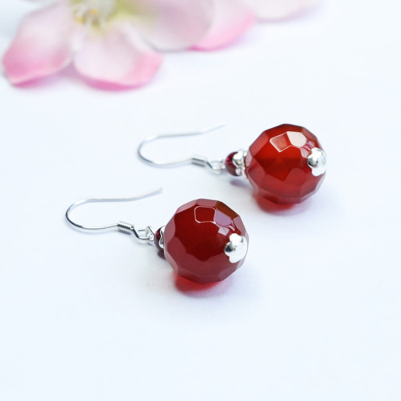Jequirity Bean Sier Natural Red Agate Chalcedony Ear Hook