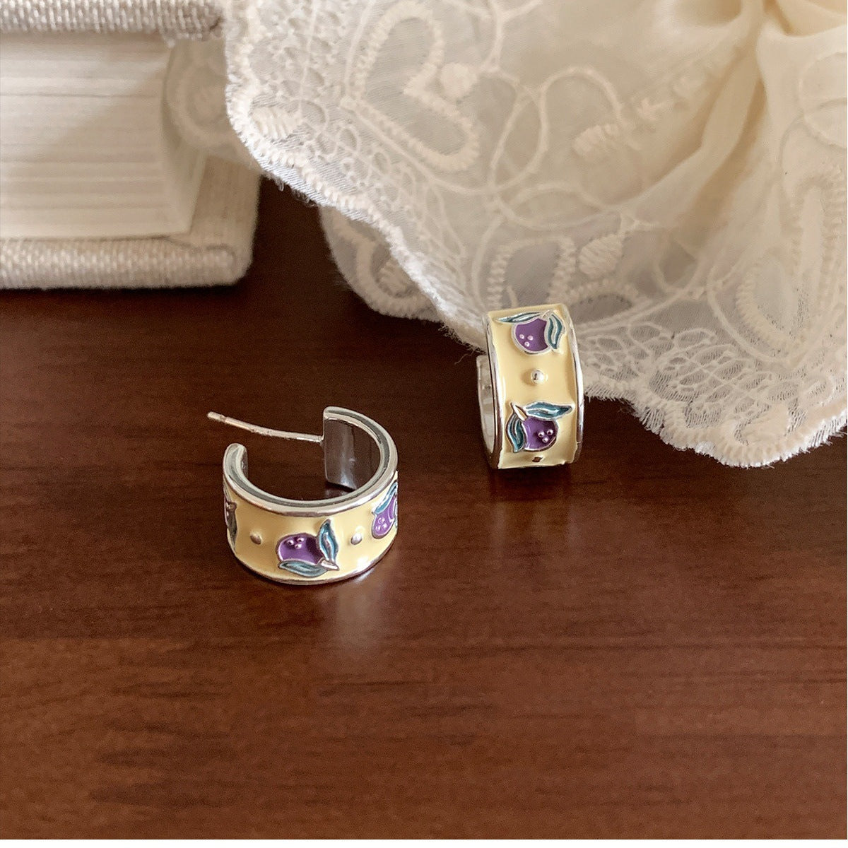 Spring Drip Glazed Fruit Ear French Stud Earrings