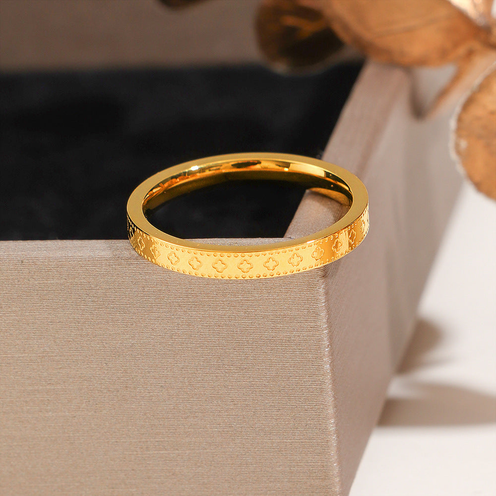 Clover Kaleidoscope Female Light Luxury High-grade Imitation Yellow Gold Colorfast Ring
