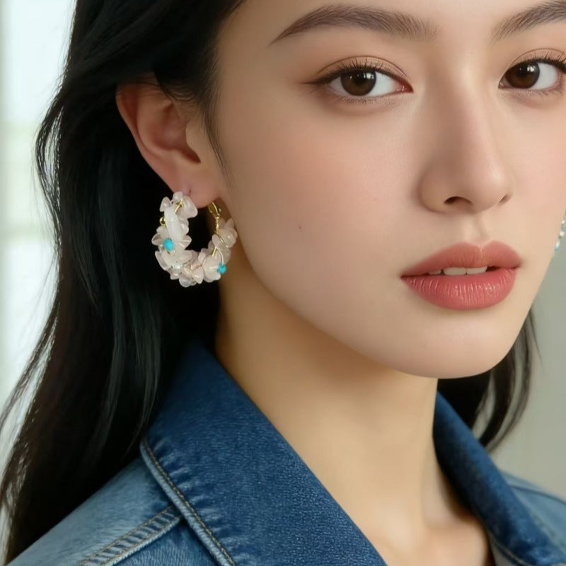 Gravel Zircon Shaped Female Niche White Earrings