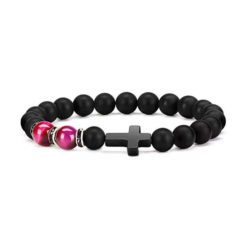 Women's & Men's Cross Imitation Obsidian Handmade Beaded Bracelet