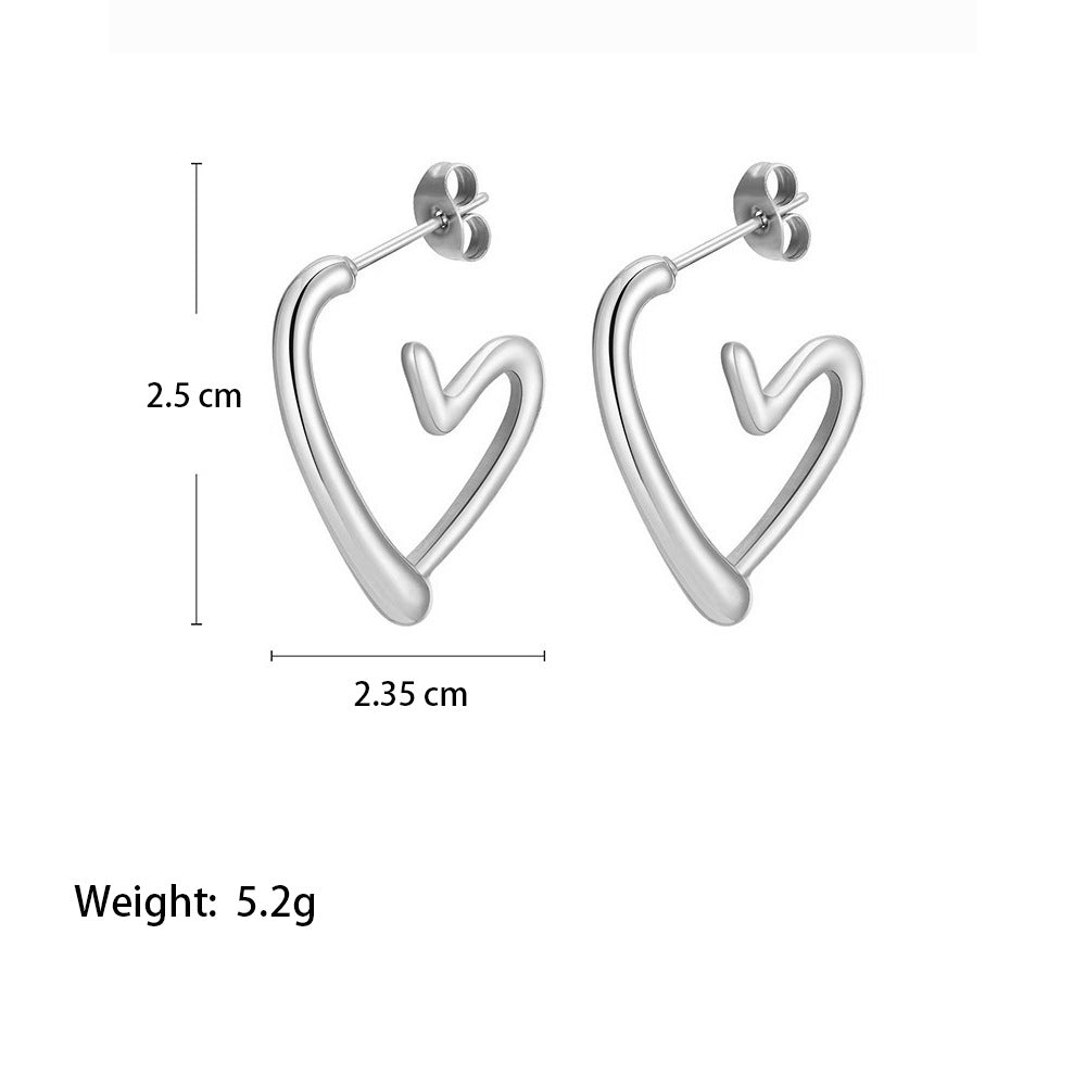 Women's Simple Stainless Steel Love Cold Style Earrings