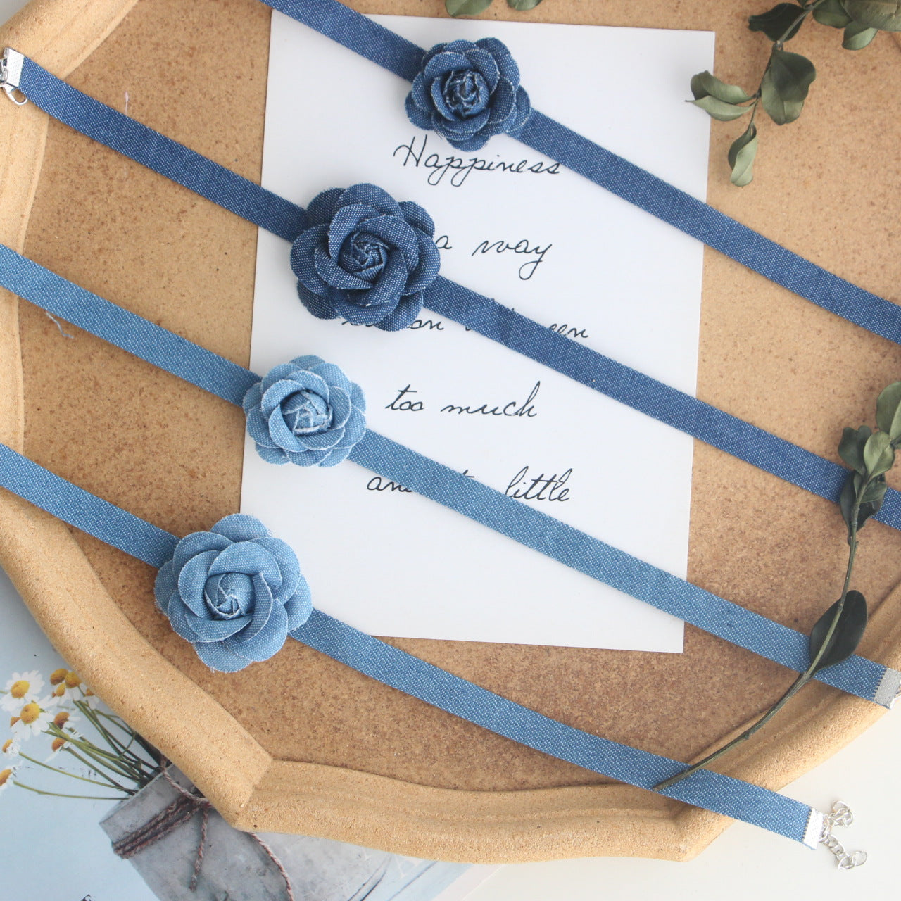 Camellia Sweet Cool Style Clavicle Chain Denim Flower Neck Band Collar