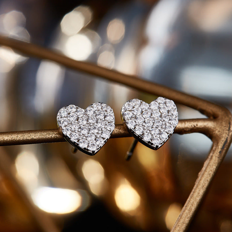 Sier Fashion Popular Fully Jeweled Loving Stud Earrings