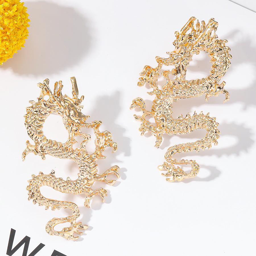 Women's Domineering Personalized Dragon Totem Chinese Style Zodiac Exaggerated Earrings