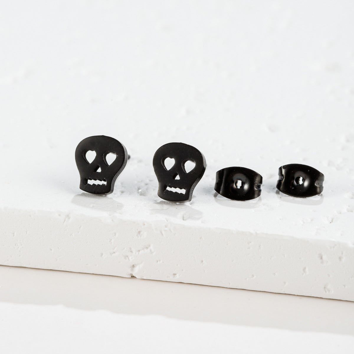 Stainless Steel Goldfish Bird Ear Design Ghost Skull Stud Earrings