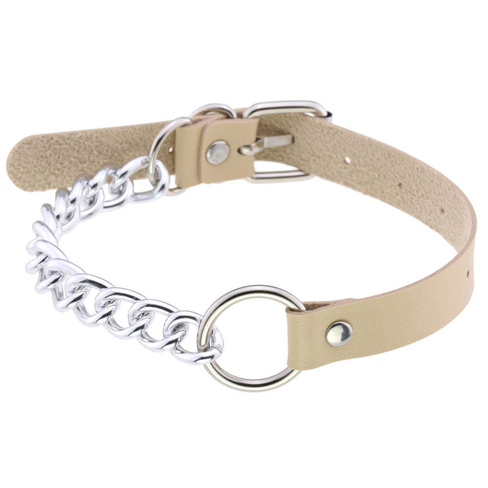 Leather Neckband Punk Metal Stitching Neck Strap Collar