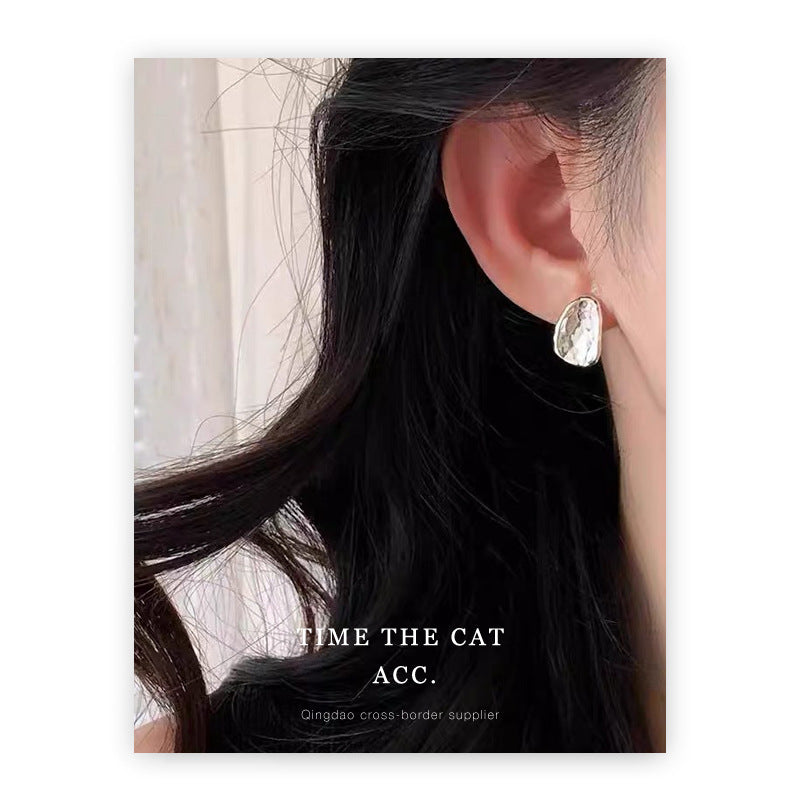 Needle Irregular Texture Round Copper Plated Real Gold Light Luxury Earrings