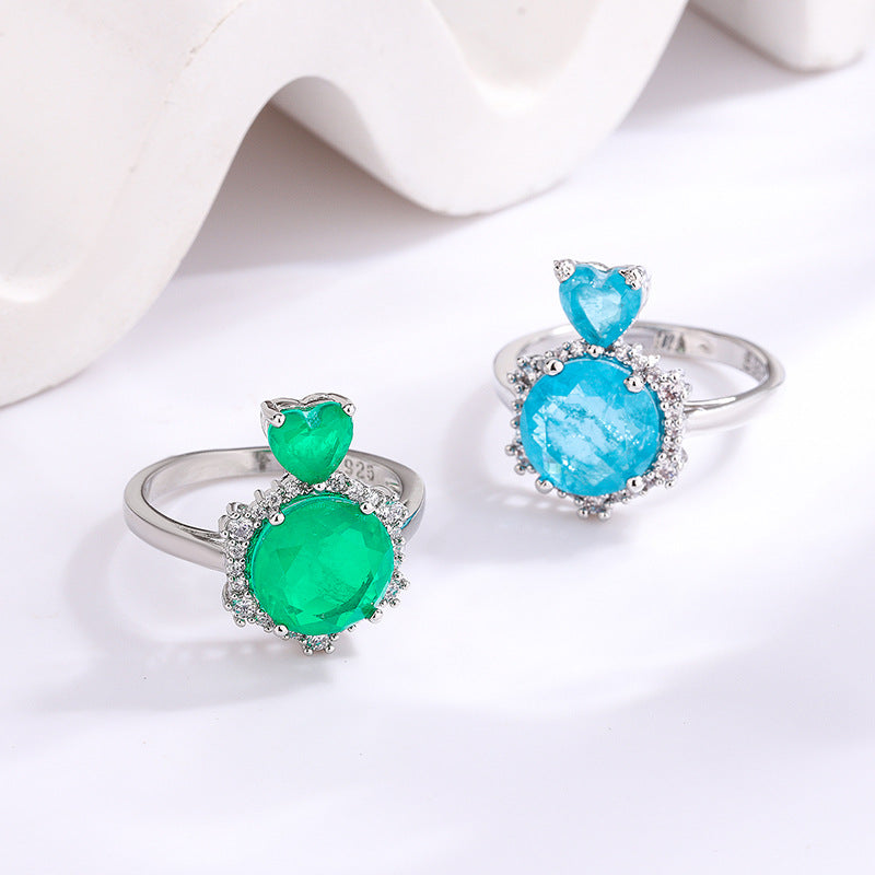 Elegant Simulation Paraiba Female Round Emerald Rings