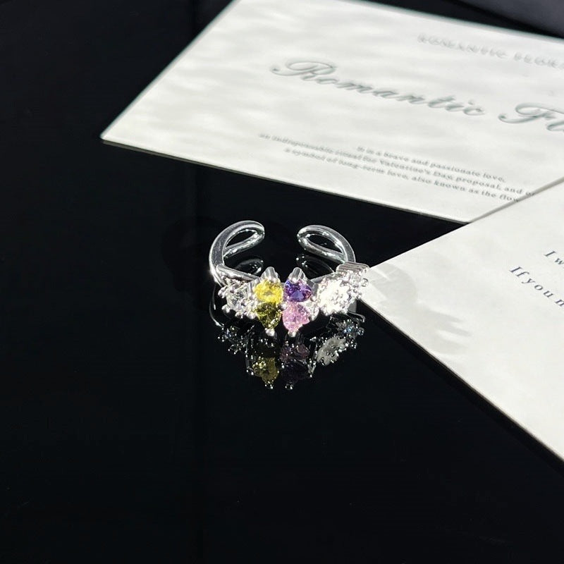 Purple Romantic Fantasy Diamond Sweet Female Niche Butterfly Ring