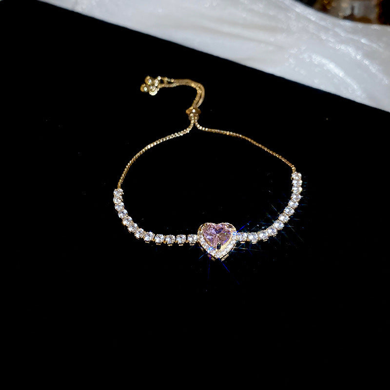 Women's Delicate Heart Zircon Adjustable Light Luxury High Sense Design Niche Bracelets