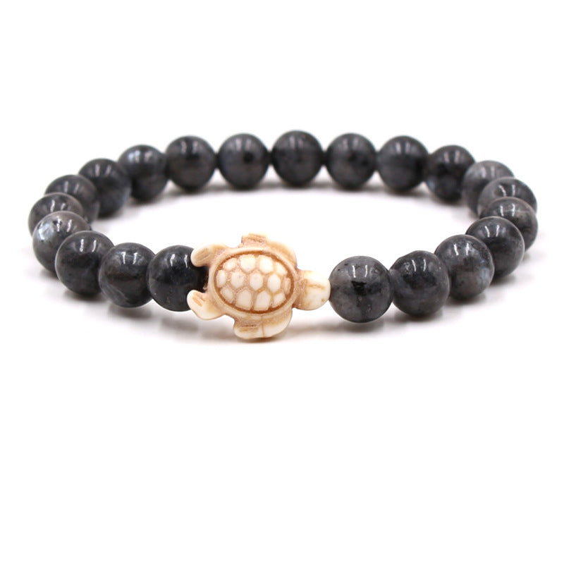 Women's & Men's Natural Yellow Tiger's Eye Beads Turquoise Turtle Bracelet