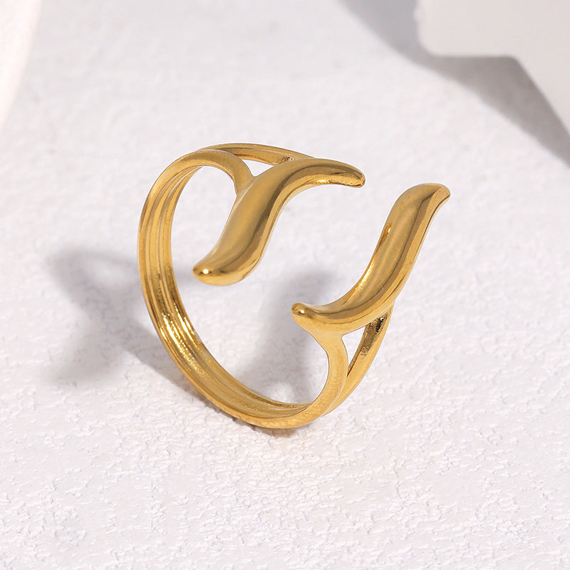 Women's Simple Cold Style Stainless Steel Gold Plated Waterproof Rings