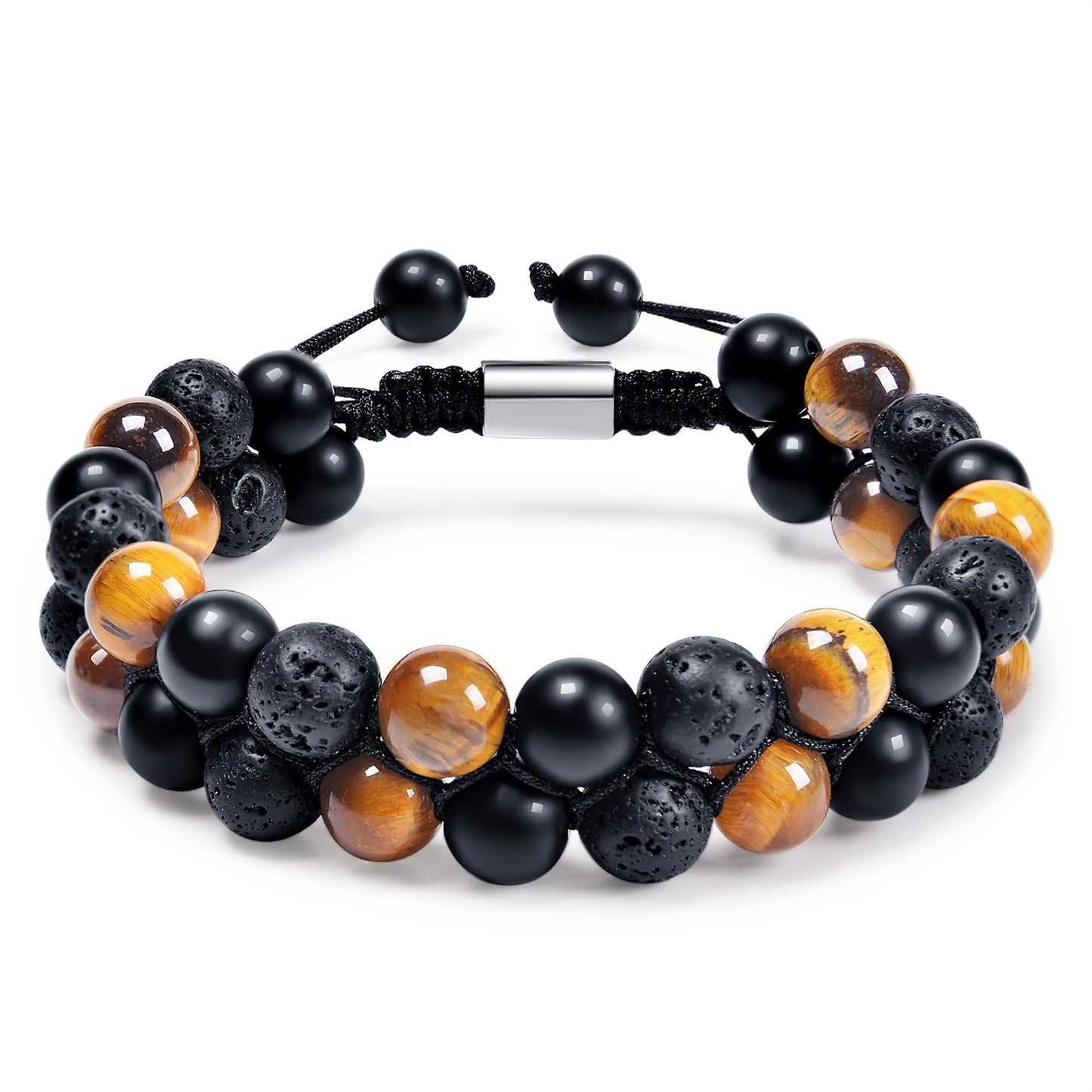 Women's & Men's Cat's Eye Green Pine Red Pattern Black Silk Phantom Natural Bracelet