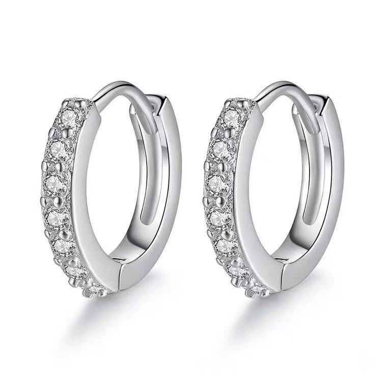 Women's Ear Sier Plated Rhinestone Simple Circle Clip Earrings