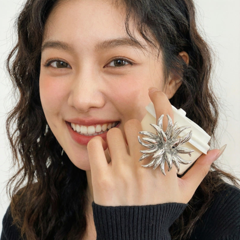 Niche Design Metal Cold Style Fireworks Shape Flower Personalized Rings