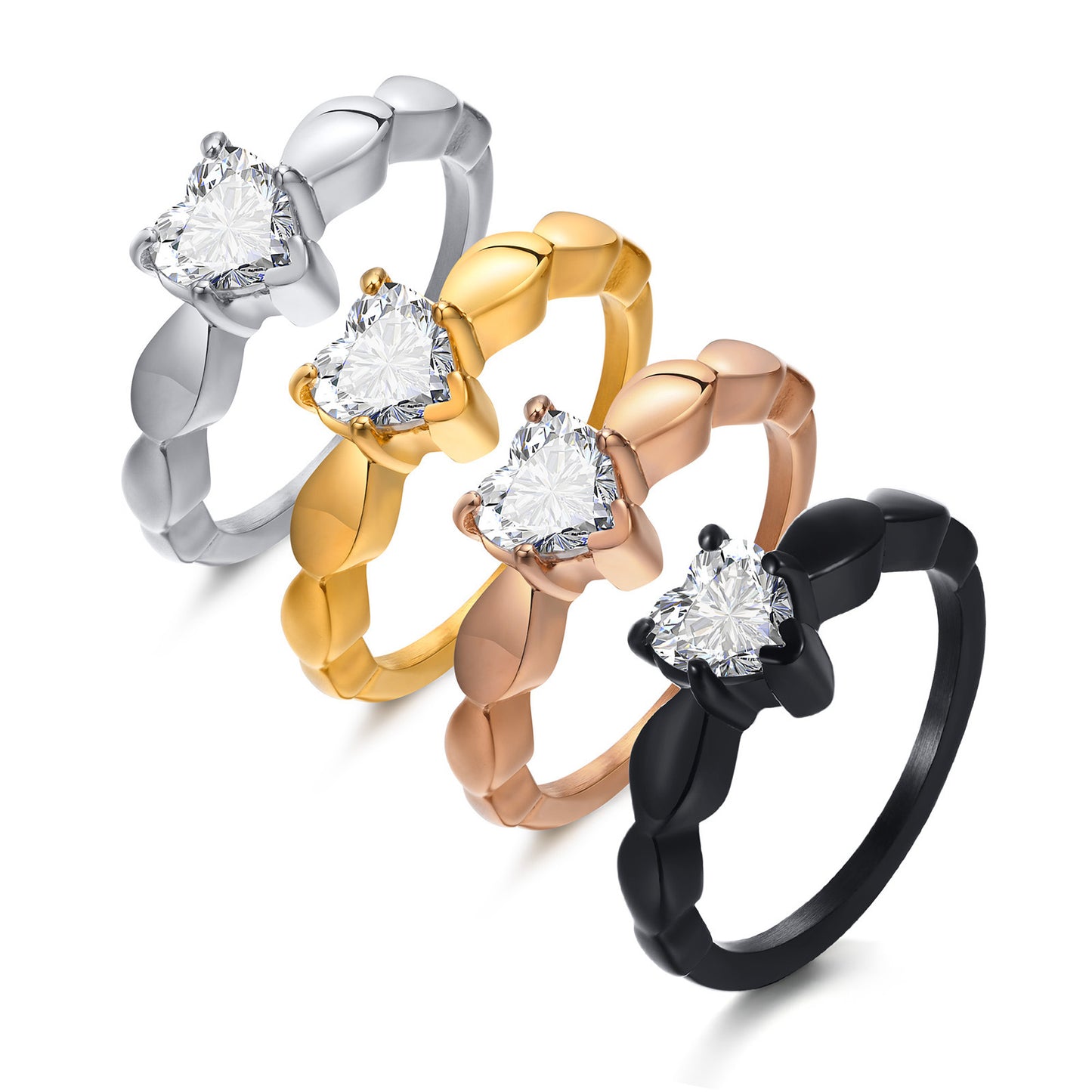 Women's Huan Stainless Steel Love Casting Zircon Rings