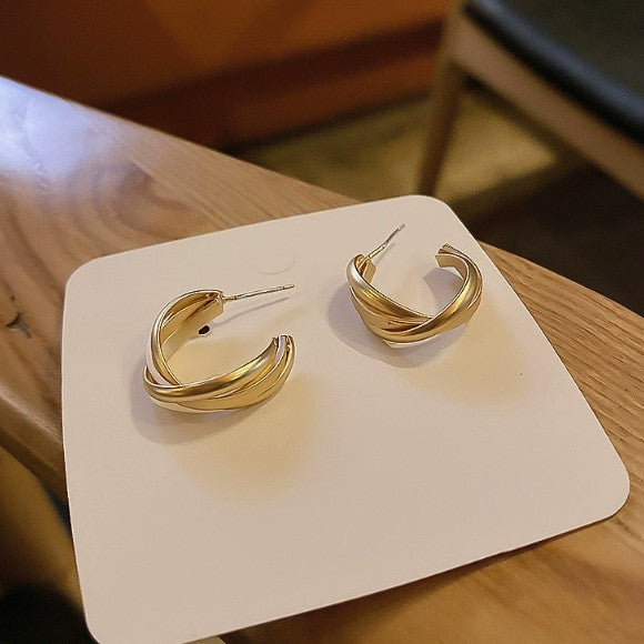 Sier Needle Geometric Twisted Surface Ear Simple Female Personalized Stud Earrings