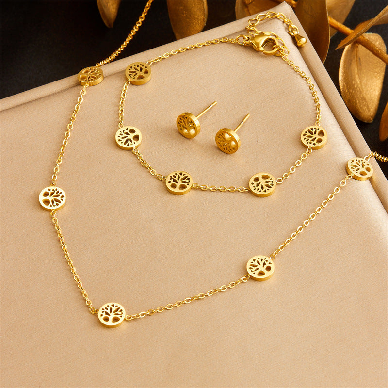 Exquisite Gold-plated Stainless Steel Love Pearl Flower Butterfly Jewelry Set