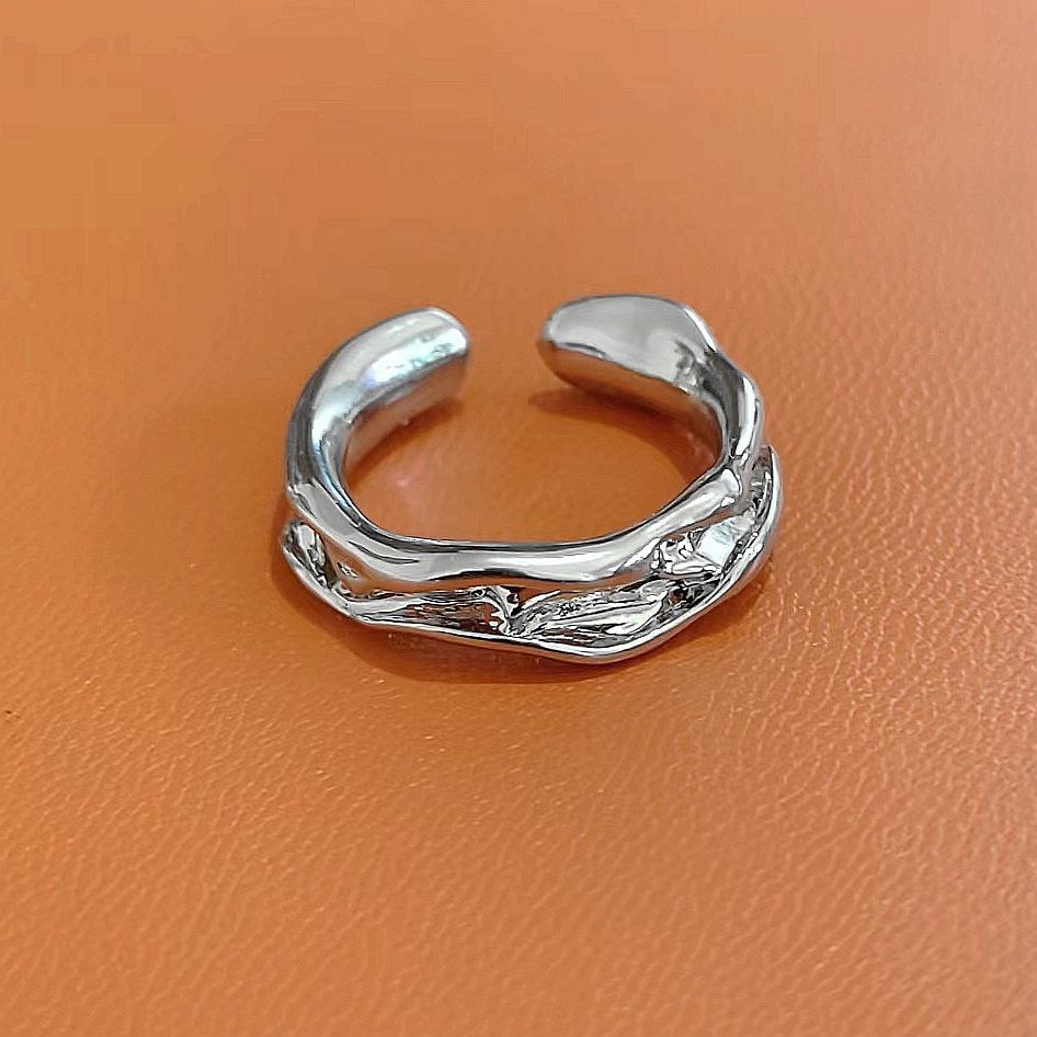 Sier Irregular Advanced Glossy Simple Cold Style Open Female Adjustable Ring