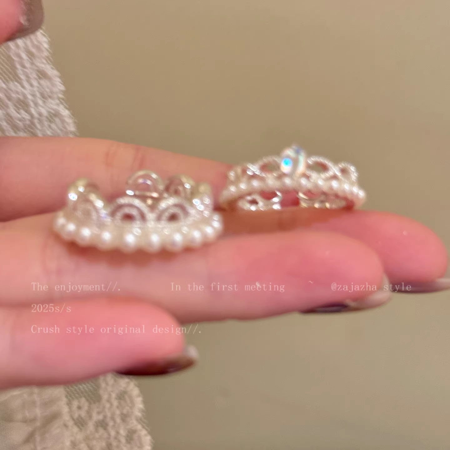 Women's Pearl Lace Open Exquisite Twin Fashion Minority Design Index Ring