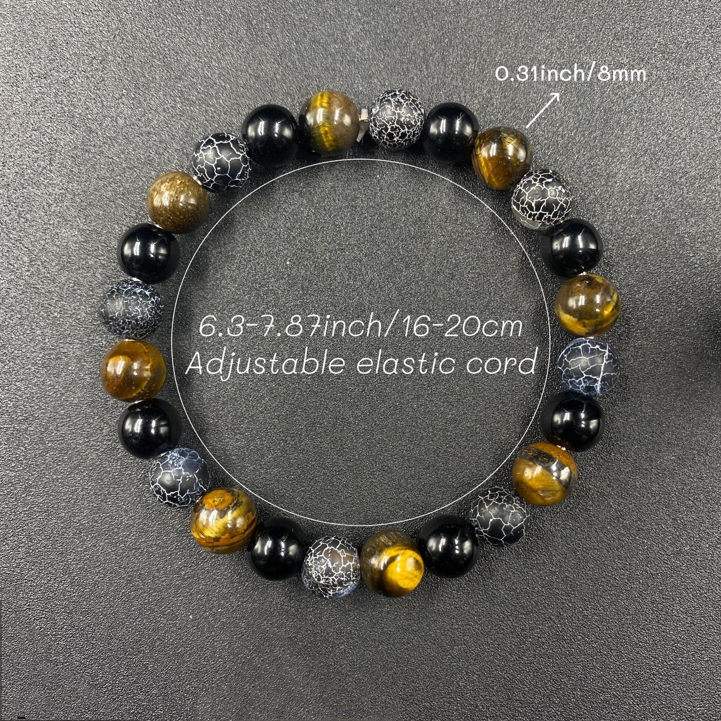 Agate Tigereye Black Glass Natural Stone Bracelet