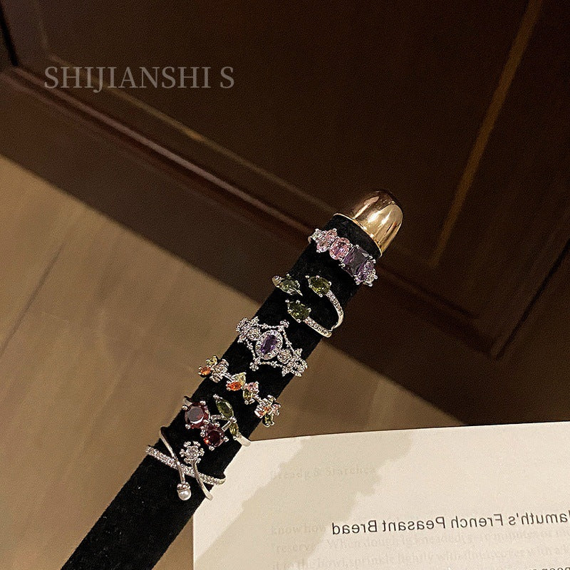 Pomegranate Dyed Fingertip Antique Gorgeous Feeling Broken Color Zirconium Female Ring