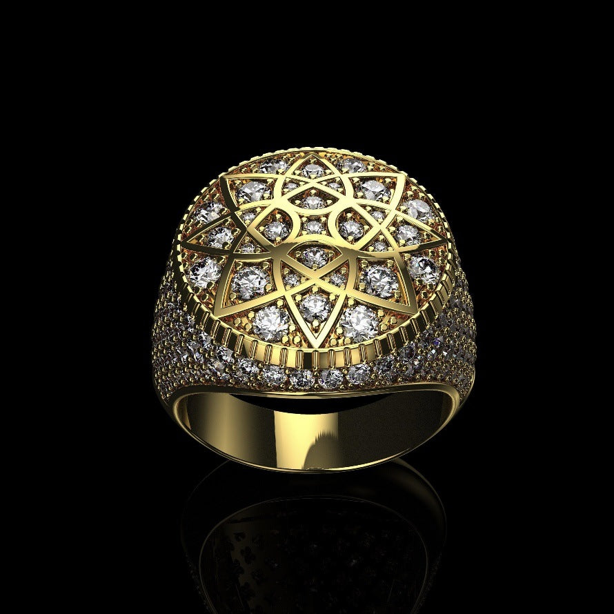 Men's Diamond Gold-plated Domineering Famous Vintage Lotus Rings
