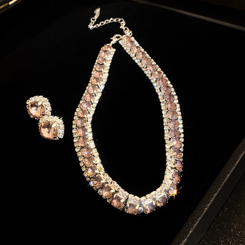 Colorful Diamond Geometric Square Ear Fashion Short Light Jewelry Set