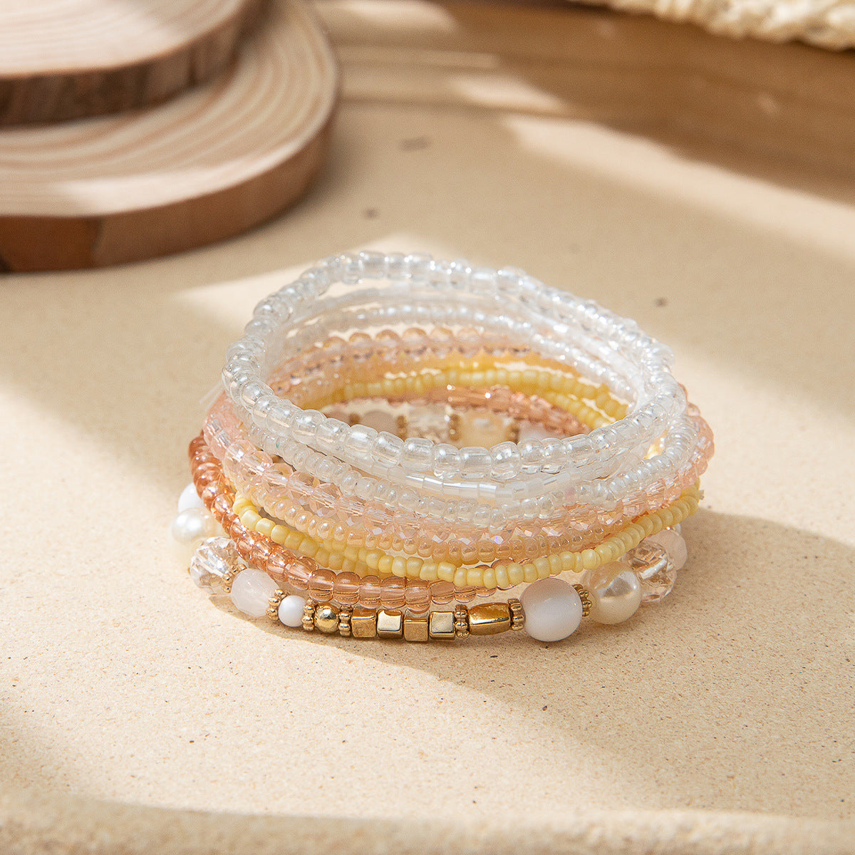 Women's Bohemian Vacation Style Twin Design Sense Glass Beads Stretch Bracelet