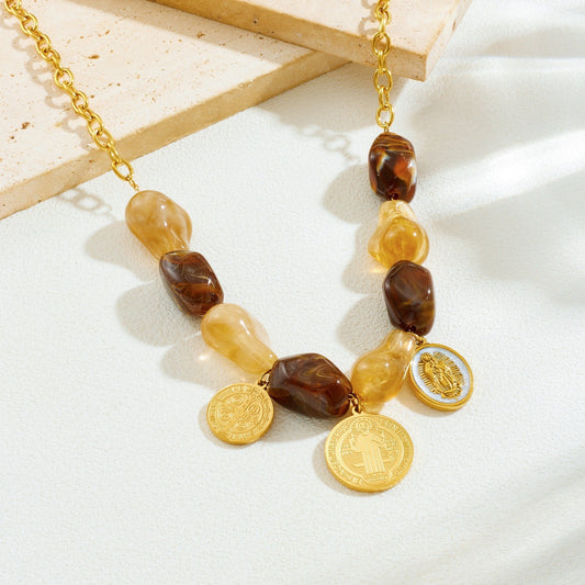 Retro Contrast Color Beaded Irregular Stitching Chain Gold-plated Jewelry Set