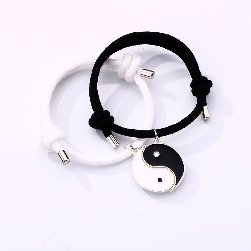 Couple Black White Magnet Alloy Dripping Bracelets