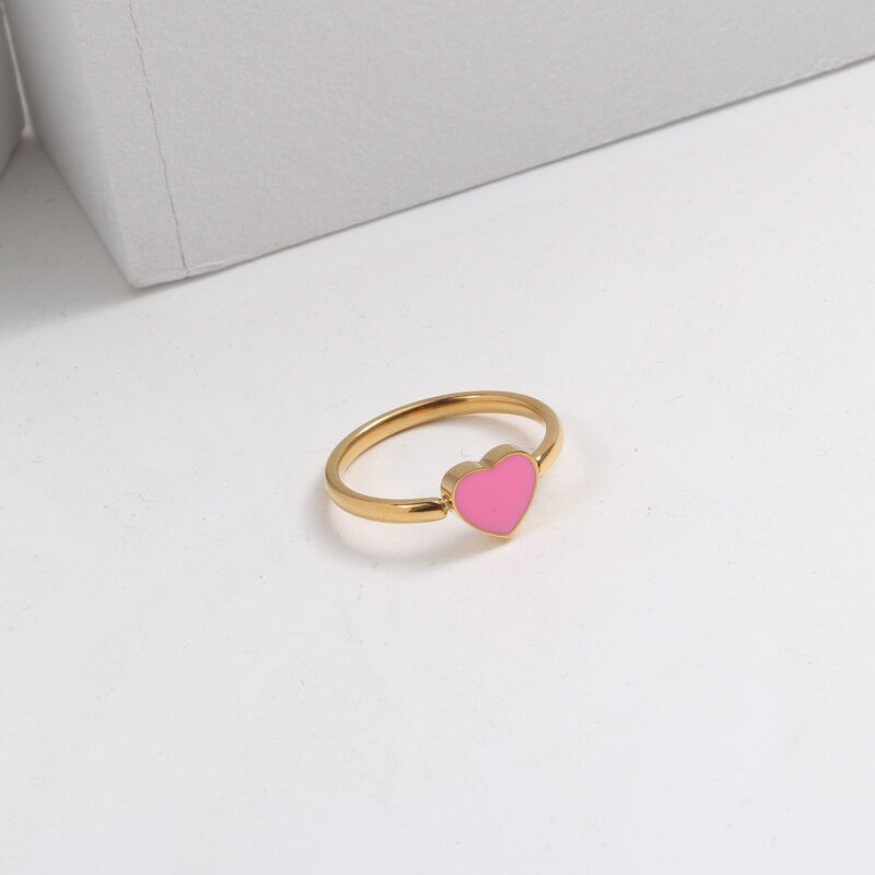 Pink Peach Heart Titanium Steel Gold Rings