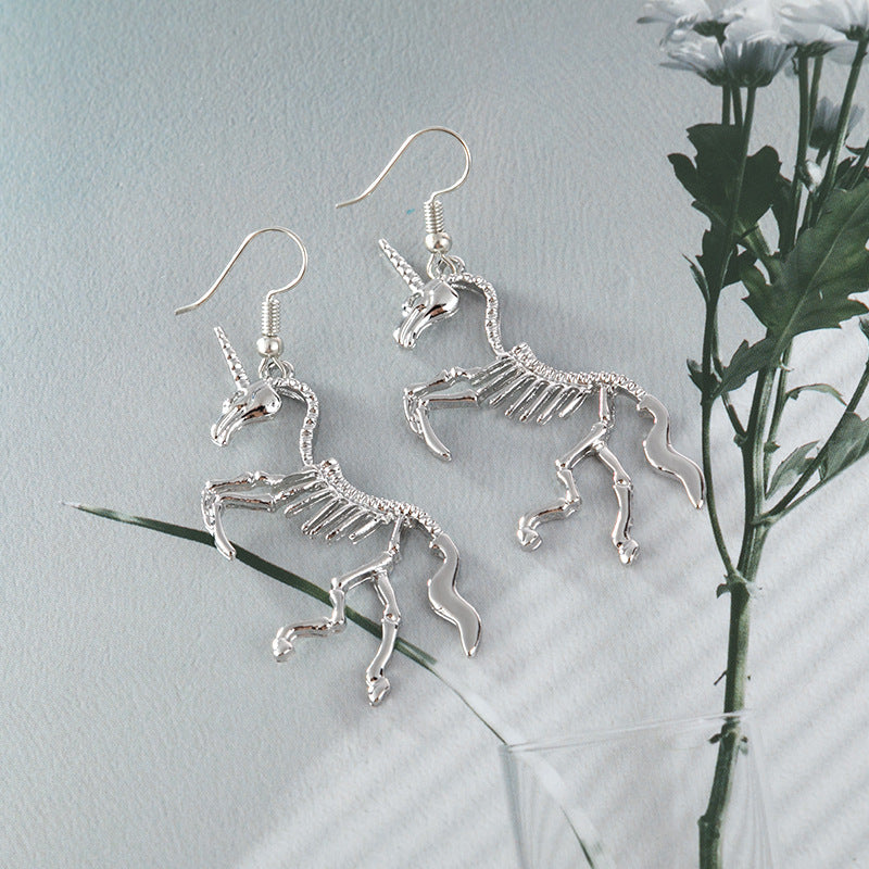 Trendy Cool Creative Hollow Design Unicorn Skeleton Style Earrings