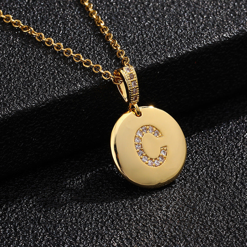 Women's Letter Fashionable English Copper Inlaid Zircon Small Necklaces