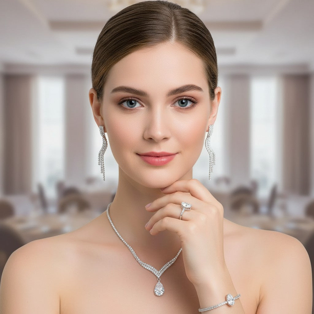 Kit Zircon Wings Water Drop Wedding Dinner Party Formal Jewelry Set