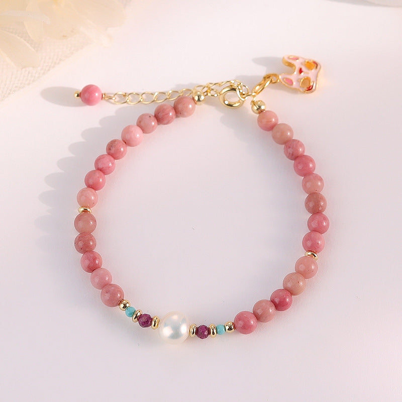 Rhodochrosite Freshwater Stringed Pearls Female Niche Bracelets