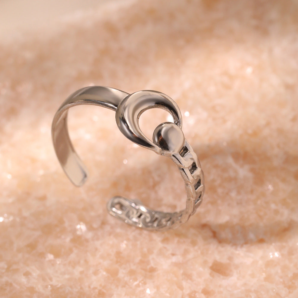 Women's Fashion Popular Stainless Steel Geometric Ellipse French Retro Ethnic Ring