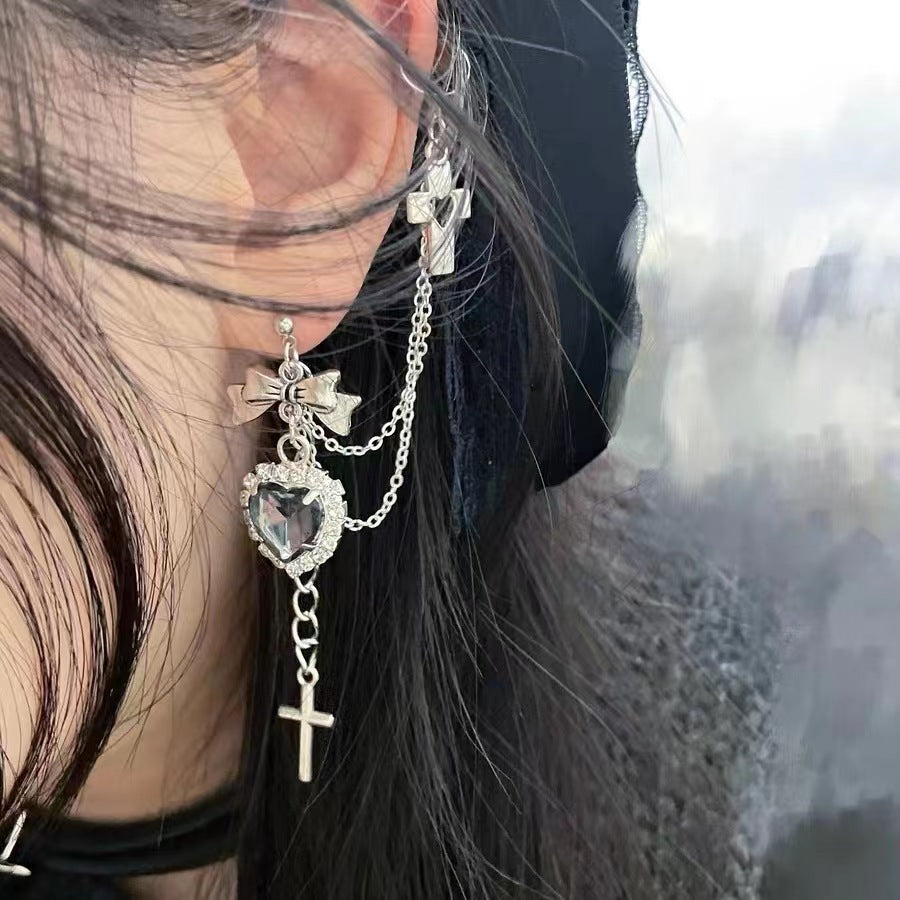 Light Extravagant Love Heart Cross Personality Butterfly Wings Earrings