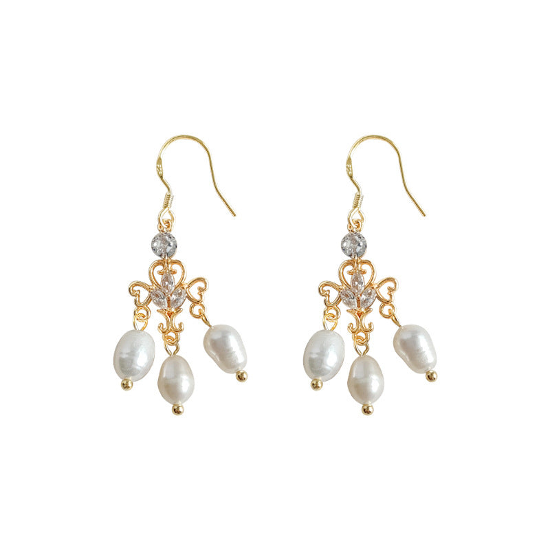 French Retro Freshwater Pearl Tassel Female Niche Classical Earrings