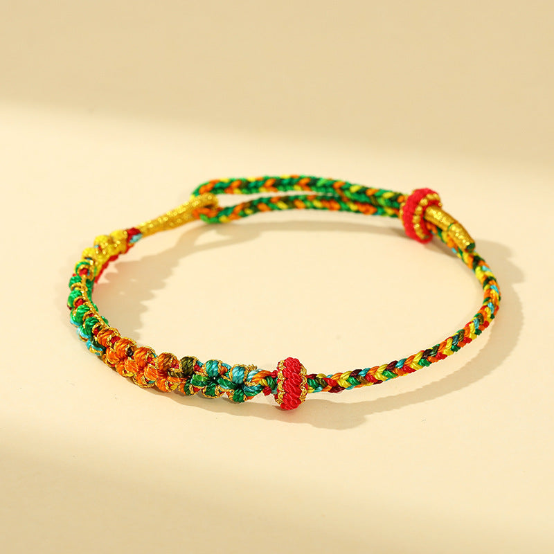 Women's & Men's Tibetan Style Five Gods Of Wealth Carrying Strap Hand-woven Peach Bracelets