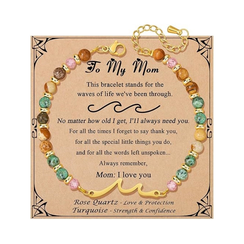 Women's Natural Stone Beaded Cross Lobster Buckle Adjustable Band Bracelet