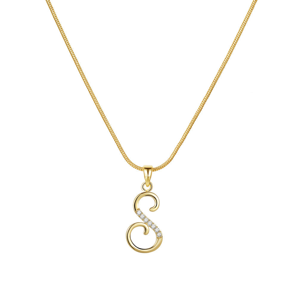 Letter Copper Inlaid Zircon Round Snake Bones Necklaces