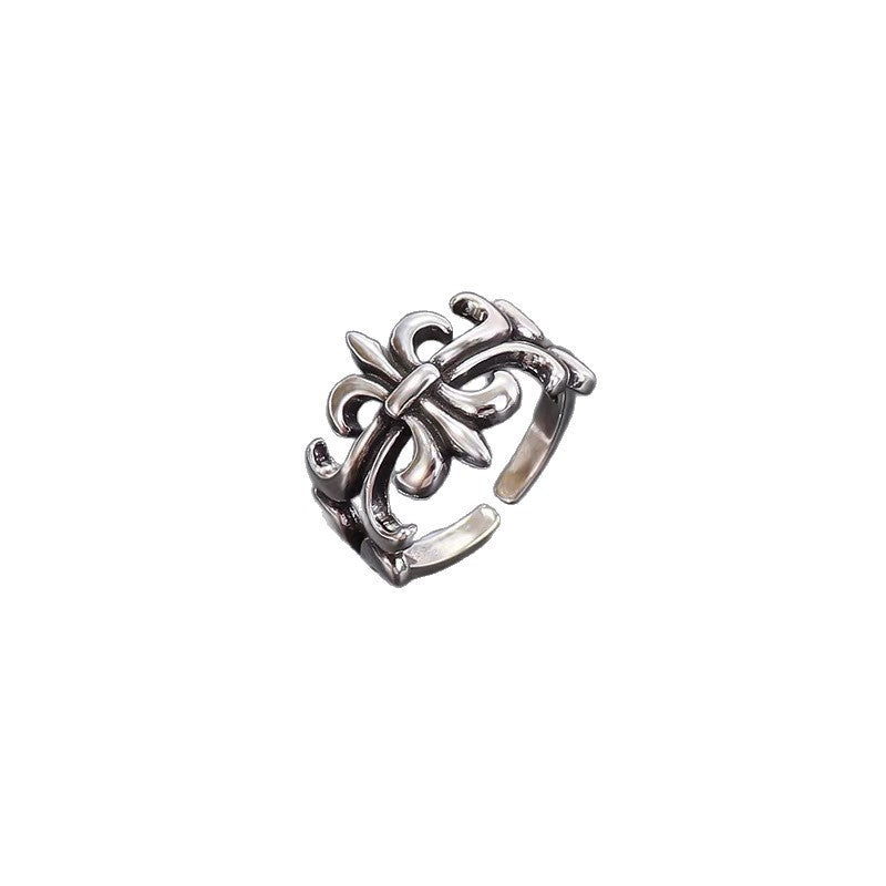 Women's Cross Distressed Metal Open For Design Retro Index Ring