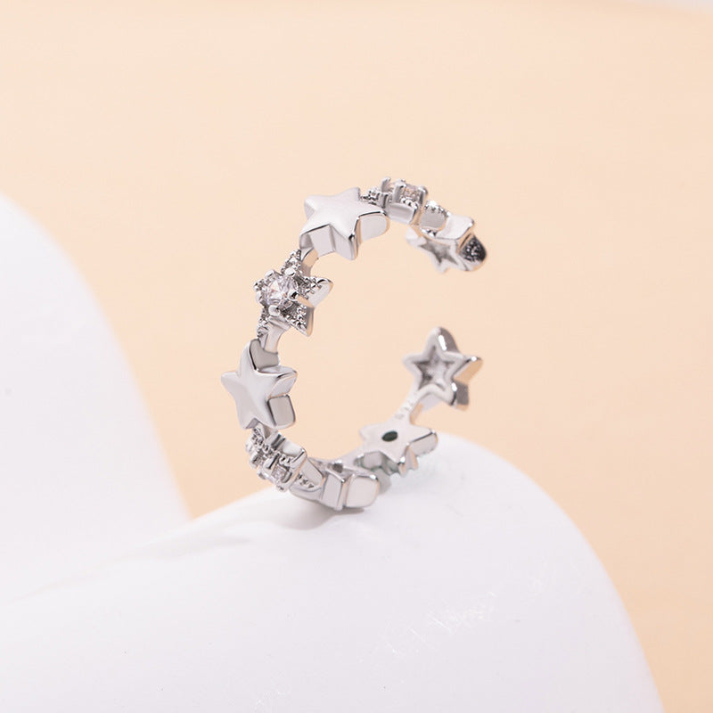 Women's Simple Fresh Diamond Pentagram Open Korean Style Sweet Personality Starry Rings