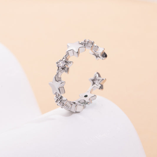 Women's Simple Fresh Diamond Pentagram Open Korean Style Sweet Personality Starry Rings