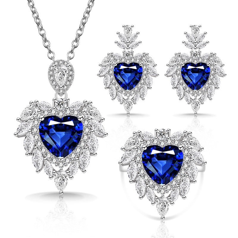 Live Broadcast Colored Gems Advanced Love Heart-shaped Jewelry Set