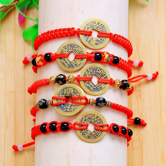 Pure Copper Five Emperor Coins Carrying Strap Coin Dragon Boat Bracelets