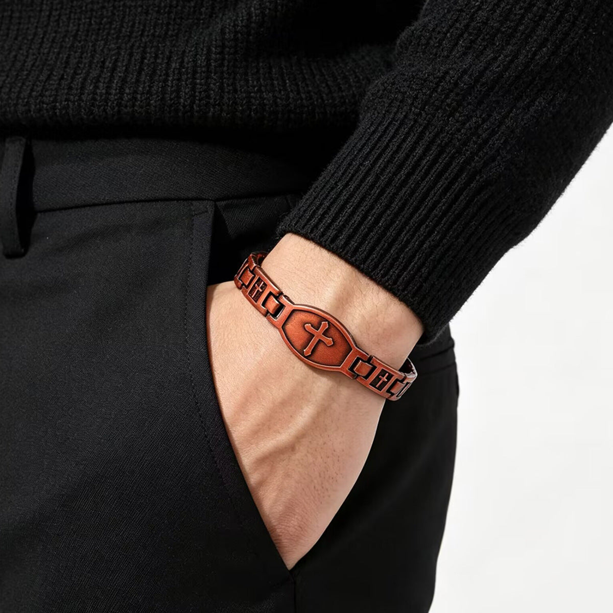Environmentally Friendly Alloy Retro Fashion Cross Full Magnet Detachable Bracelet