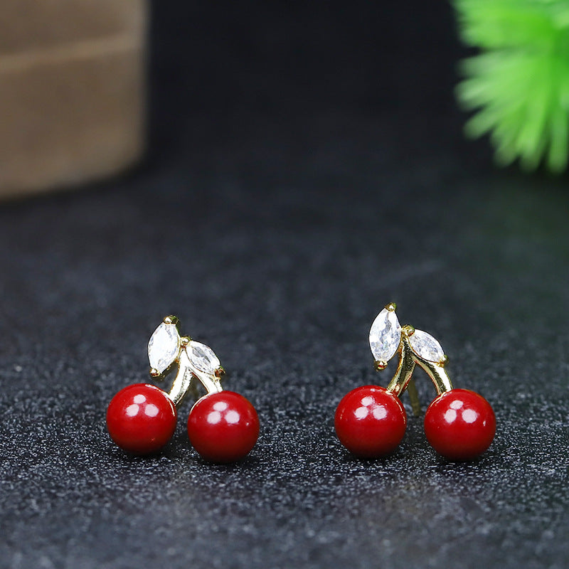 Purple Gold Sandstone Inlaid Ear Cherry Cinnabar Swan Female Earrings